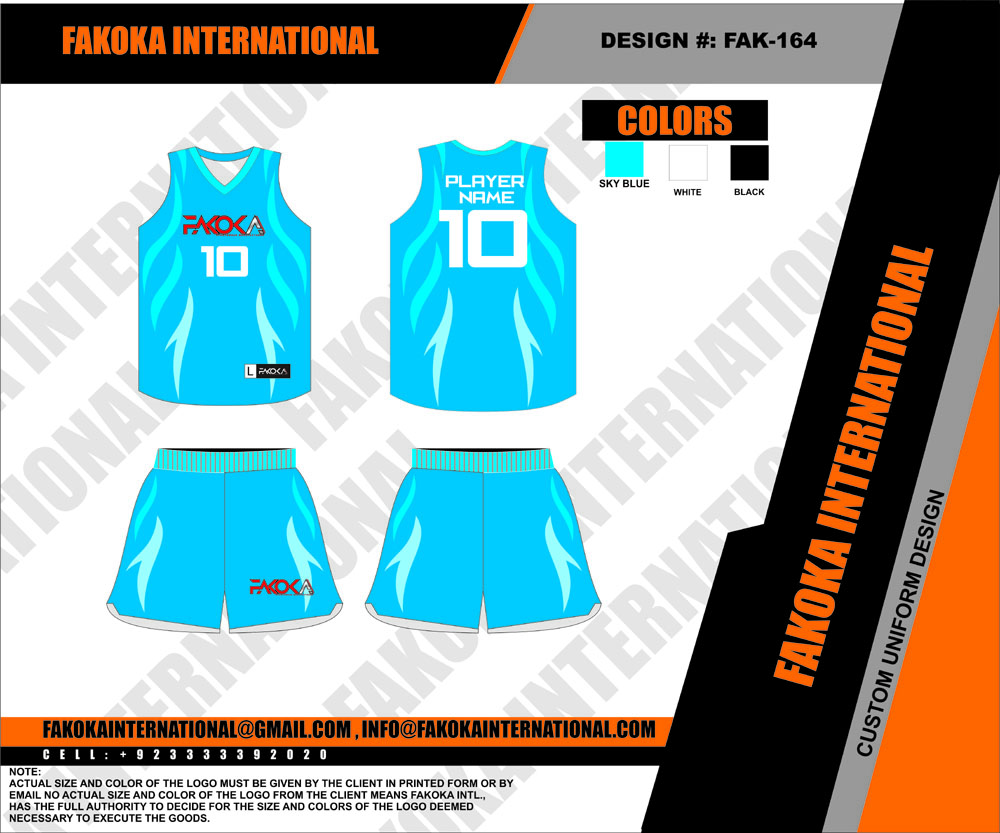 Fakoka International Sky Blue Basketball Uniforms 100 Micro Polyester Air Mesh Speedo Interlock Fabric 160 280 Gsm Custome Number Logo Sublimation Cut Sew Avaialbale Available In All Colors
