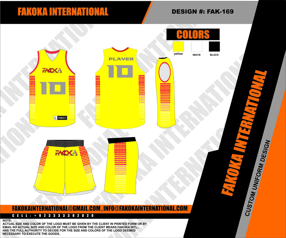 Fakoka International, Yellow Red Basketball Uniforms, 100% Micro Polyester,  Air Mesh, Speedo, Interlock Fabric. 160 - 280 Gsm. Custome Number & Logo.  Sublimation & Cut Sew Avaialbale. Available in all Colors 